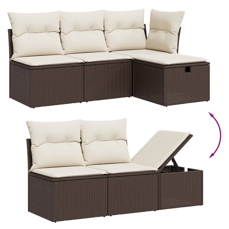 Afuera Living Contemporary Synthetic Poly Rattan  Sofa Set in Brown/Cream