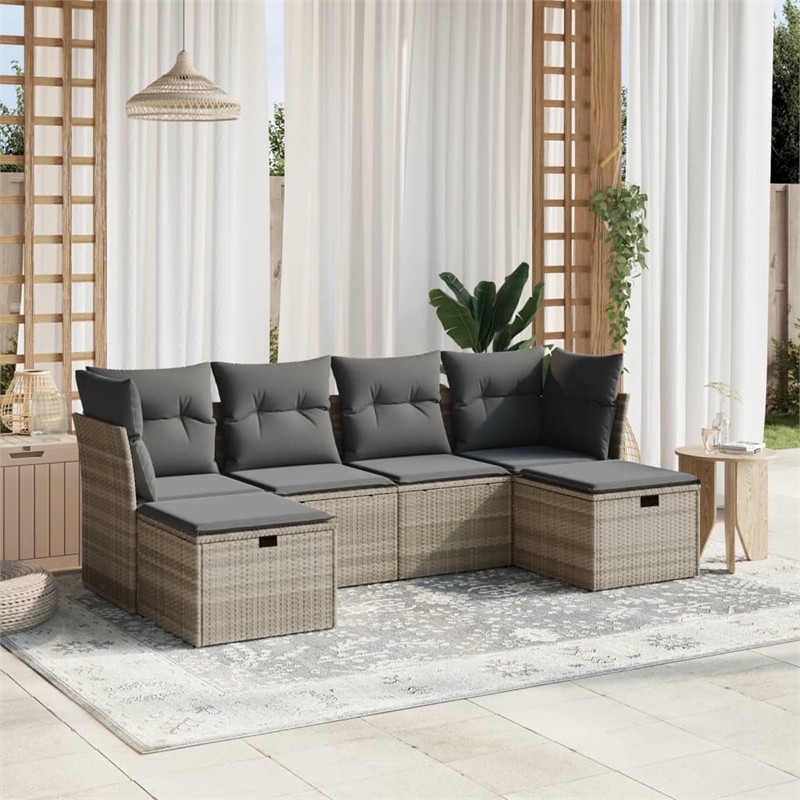 Afuera Living Contemporary 6 Piece Poly Rattan Medium Sofa Set in Gray