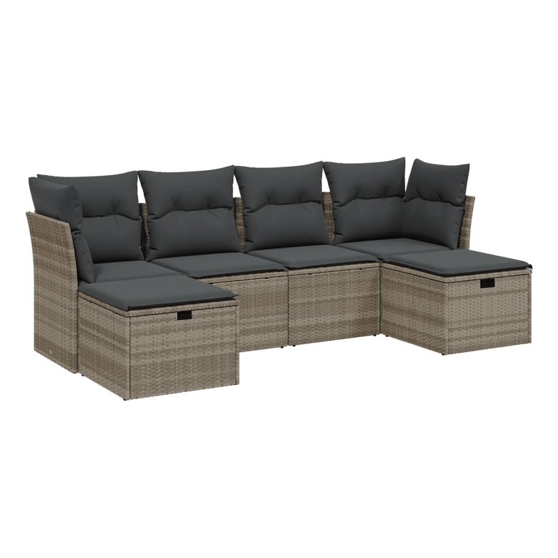 Afuera Living Contemporary 6 Piece Poly Rattan Medium Sofa Set in Gray
