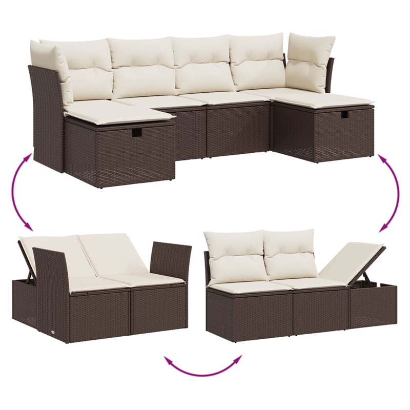 Afuera Living Contemporary 6 Piece Poly Rattan Large Sofa Set in Brown
