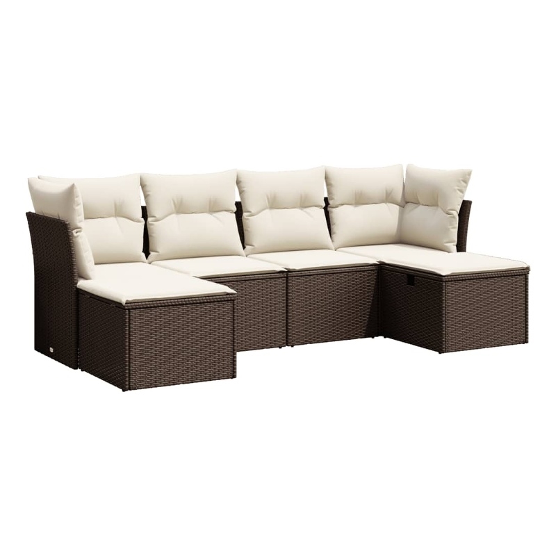 Afuera Living Contemporary 6 Piece Poly Rattan Large Sofa Set in Brown
