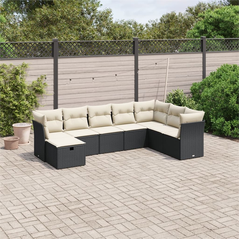 Afuera Living Contemporary 8 Piece Poly Rattan Large Sofa Set in Black
