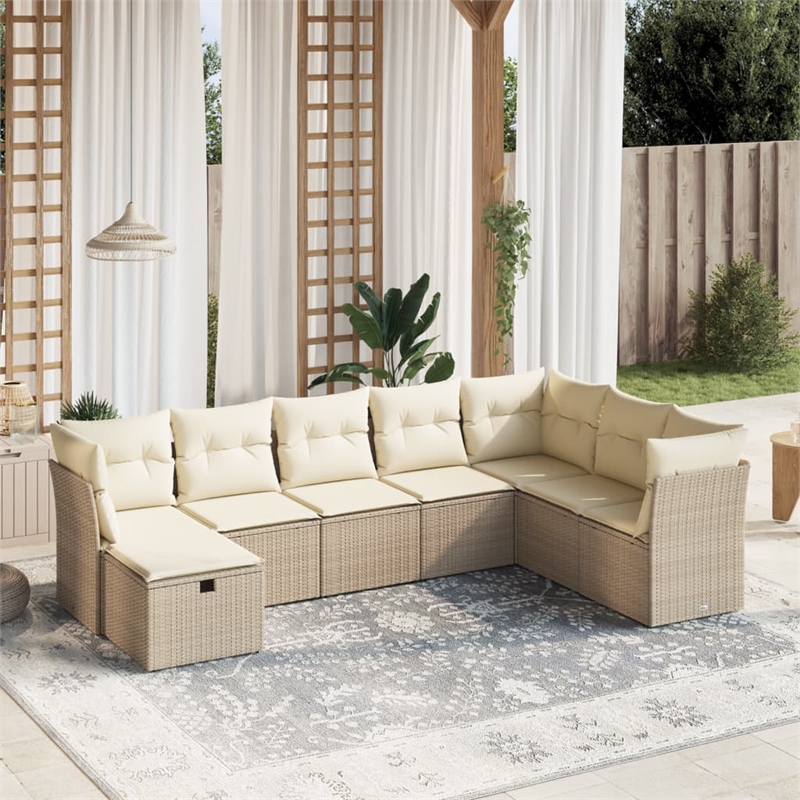 Afuera Living Contemporary 8 Piece Poly Rattan Large Sofa Set in Beige