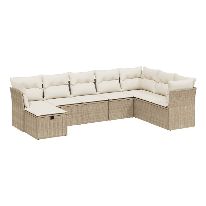 Afuera Living Contemporary 8 Piece Poly Rattan Large Sofa Set in Beige