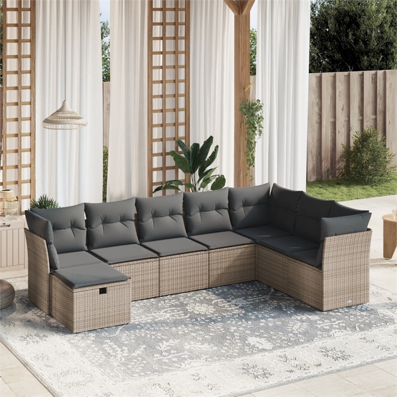 Afuera Living Contemporary 8 Piece Poly Rattan Large Sofa Set in Gray