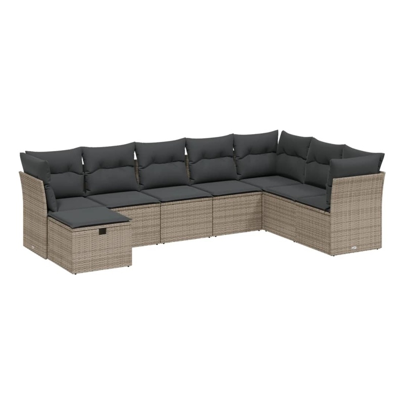 Afuera Living Contemporary 8 Piece Poly Rattan Large Sofa Set in Gray