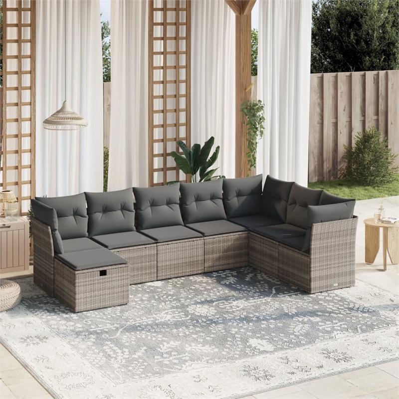 Afuera Living 8 Piece Poly Rattan Large Sofa Set with Removable Covers in Gray