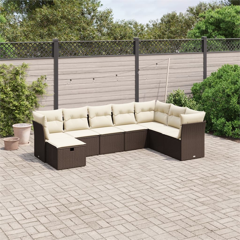 Afuera Living Contemporary 8 Piece Poly Rattan Large Sofa Set in Brown