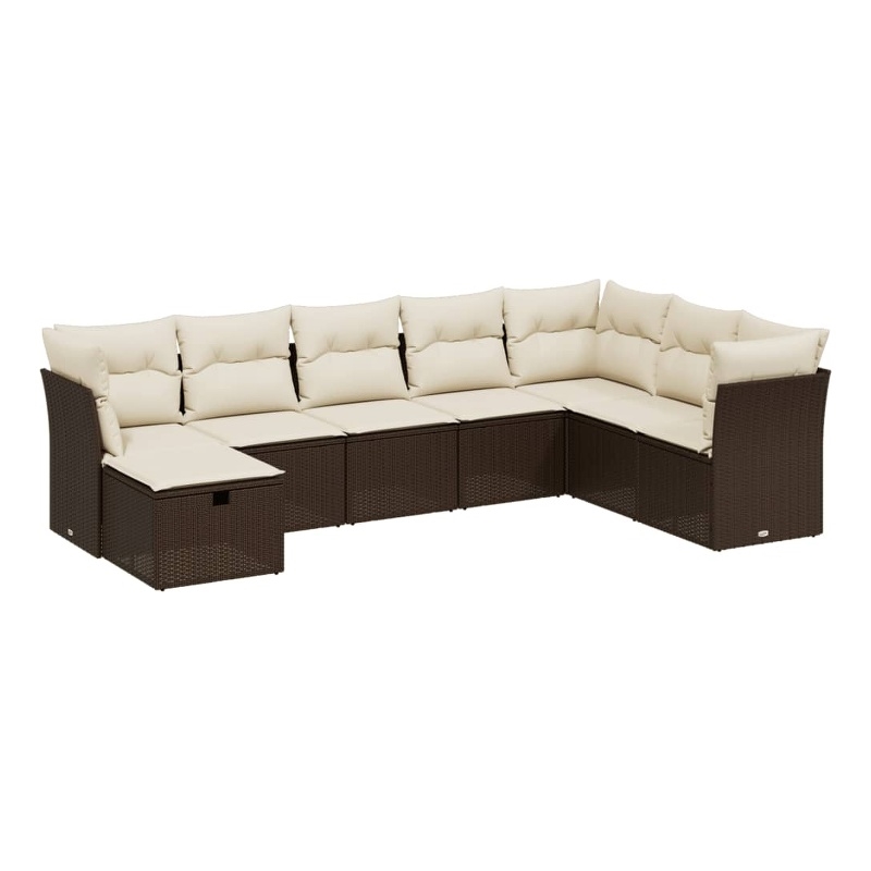 Afuera Living Contemporary 8 Piece Poly Rattan Large Sofa Set in Brown