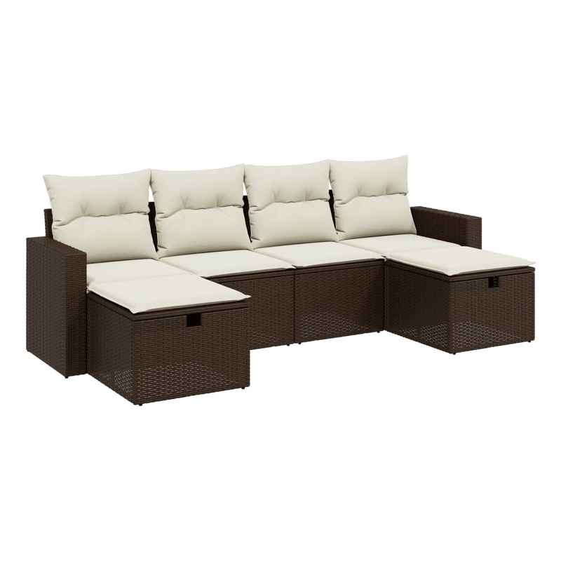 Afuera Living Contemporary 6 Piece Poly Rattan Large Sofa Set in Brown