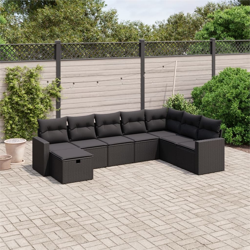 Afuera Living Contemporary 8 Piece Poly Rattan Large Sofa Set in Black