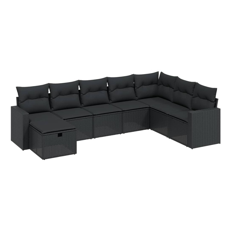 Afuera Living Contemporary 8 Piece Poly Rattan Large Sofa Set in Black