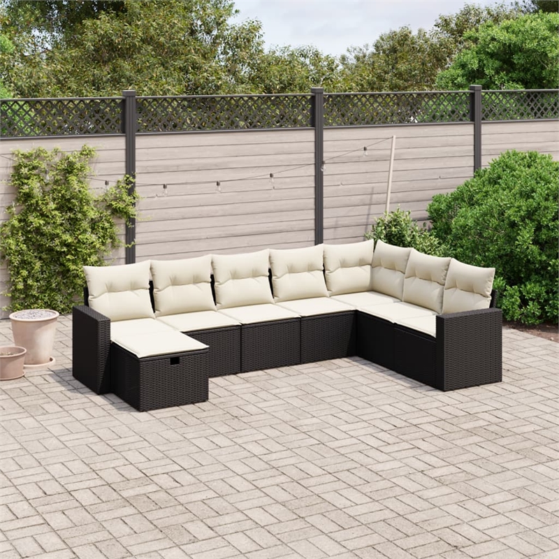 Afuera Living Contemporary 8 Piece Poly Rattan Large Sofa Set in Black