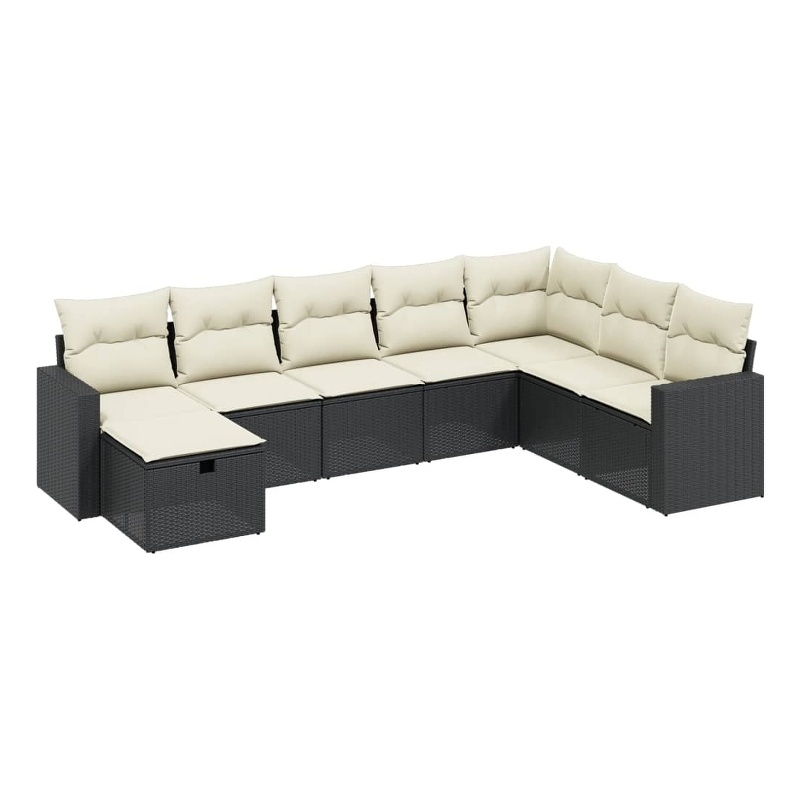 Afuera Living Contemporary 8 Piece Poly Rattan Large Sofa Set in Black