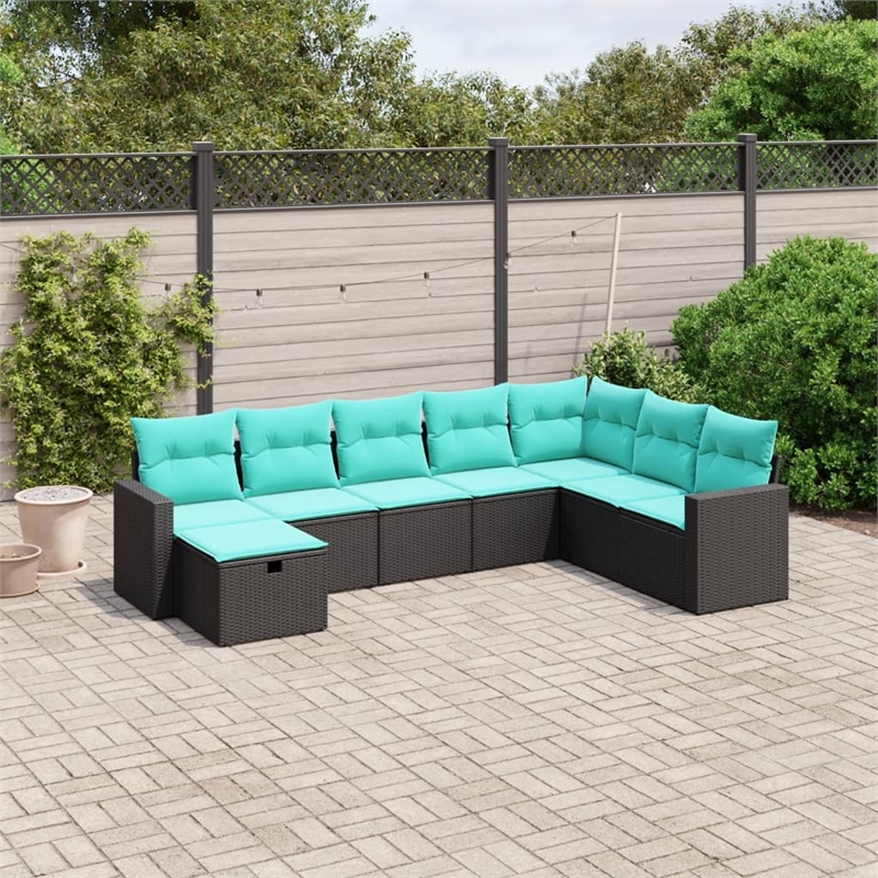 Afuera Living Contemporary 8 Piece Poly Rattan Large Sofa Set in Black