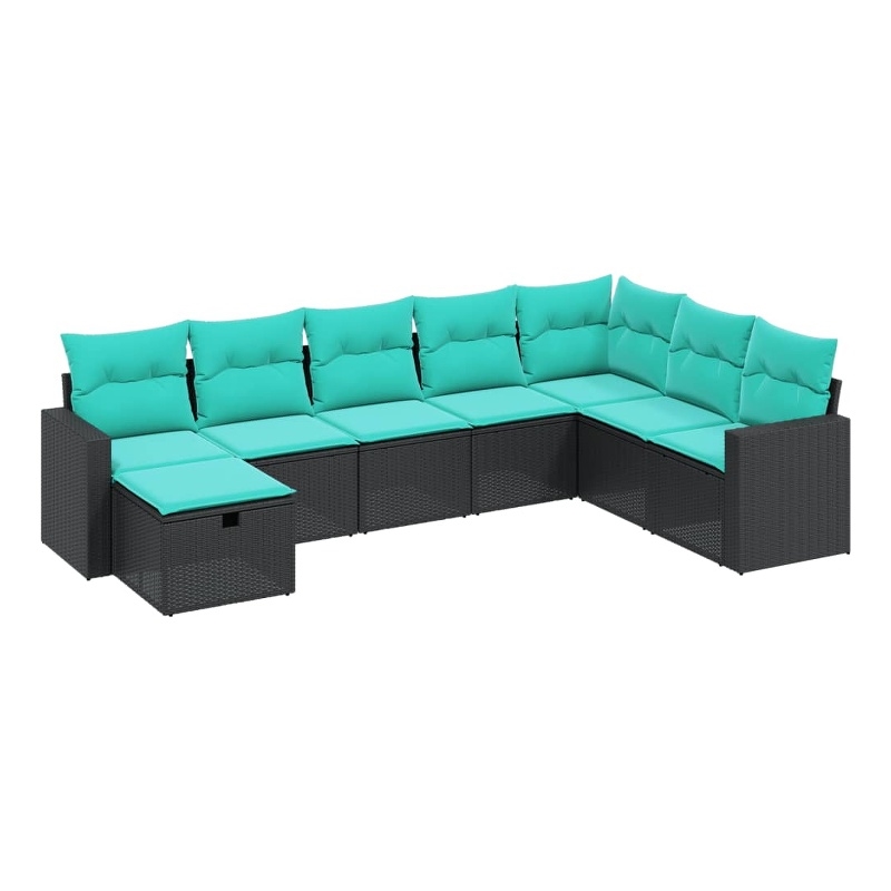 Afuera Living Contemporary 8 Piece Poly Rattan Large Sofa Set in Black