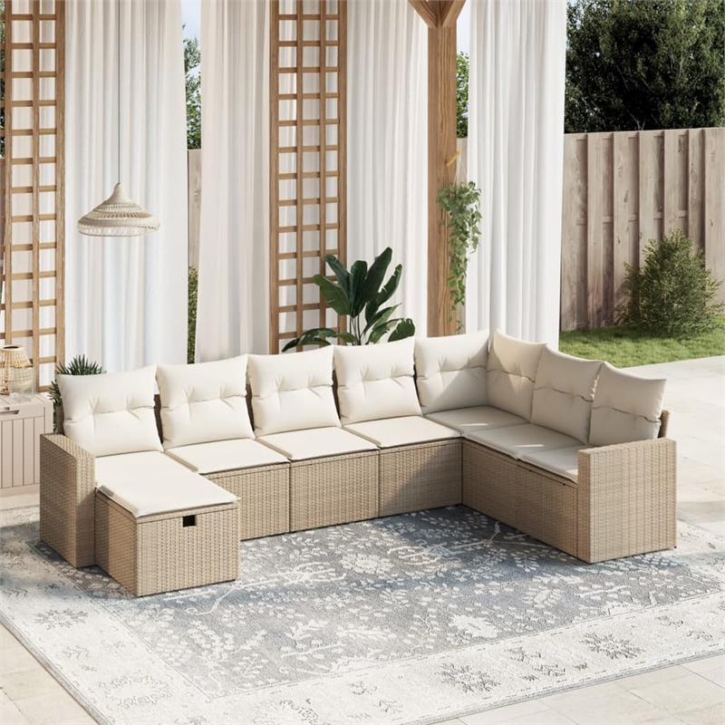 Afuera Living Contemporary 8 Piece Poly Rattan Sofa Set in Beige