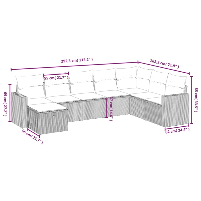 Afuera Living Contemporary 8 Piece Poly Rattan Small Sofa Set in Gray