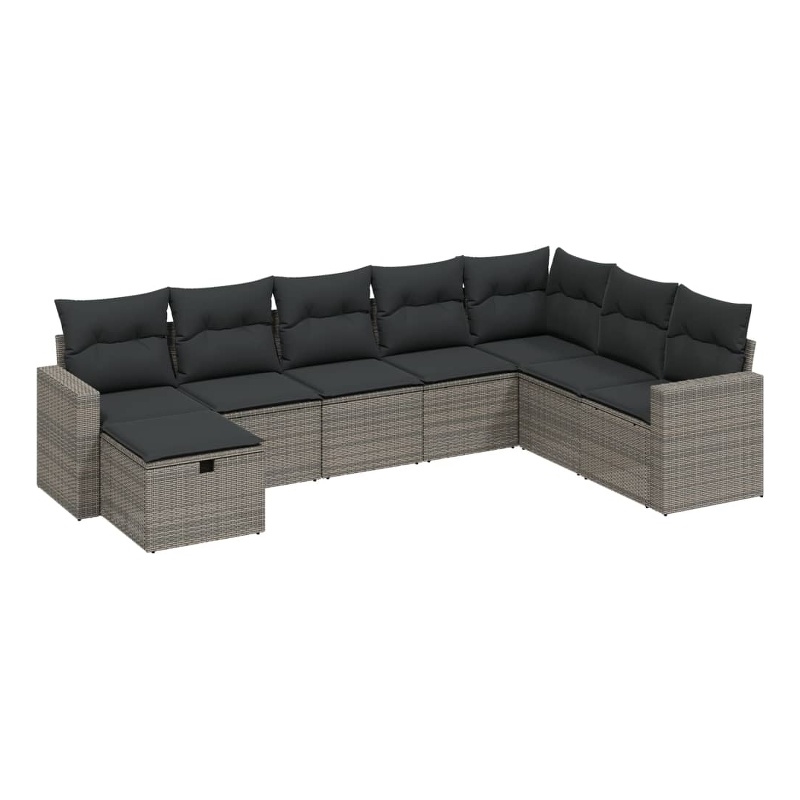 Afuera Living Contemporary 8 Piece Poly Rattan Small Sofa Set in Gray