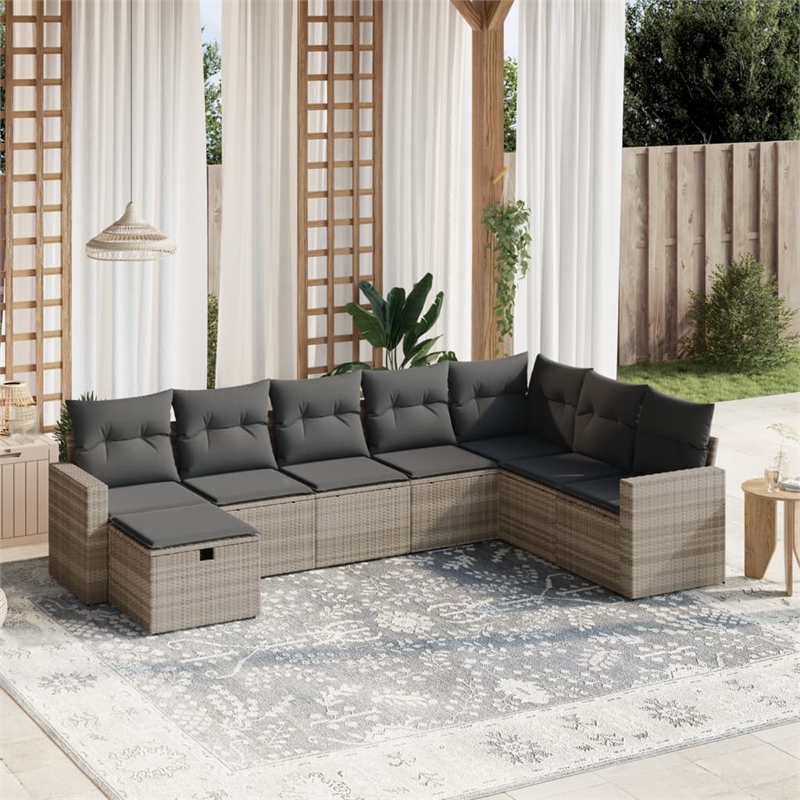 Afuera Living Contemporary 8 Piece Poly Rattan Large Sofa Set in Gray