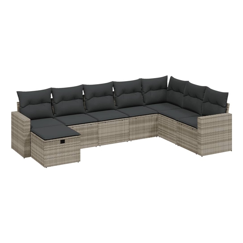 Afuera Living Contemporary 8 Piece Poly Rattan Large Sofa Set in Gray