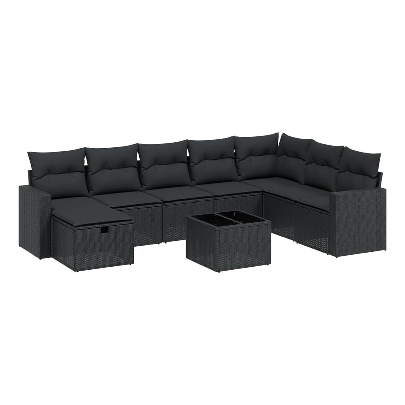 Afuera Living Contemporary 9 Piece Poly Rattan Large Sofa Set in Black