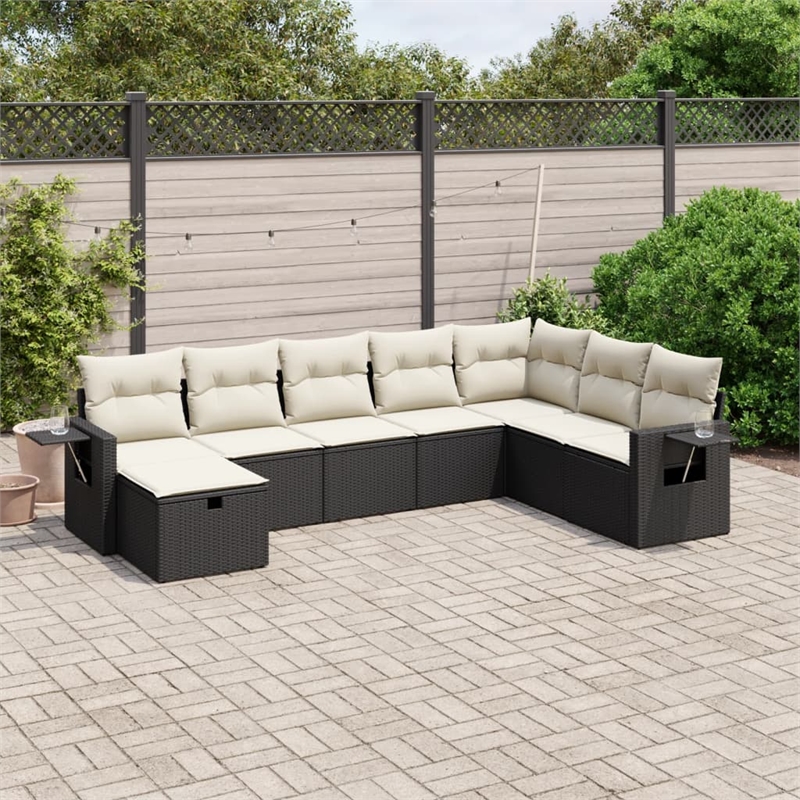 Afuera Living Contemporary 8 Piece Poly Rattan Large Sofa Set in Black