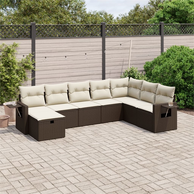 Afuera Living Contemporary 8 Piece Poly Rattan Large Sofa Set in Brown