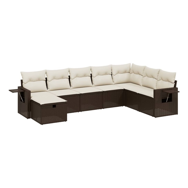 Afuera Living Contemporary 8 Piece Poly Rattan Large Sofa Set in Brown
