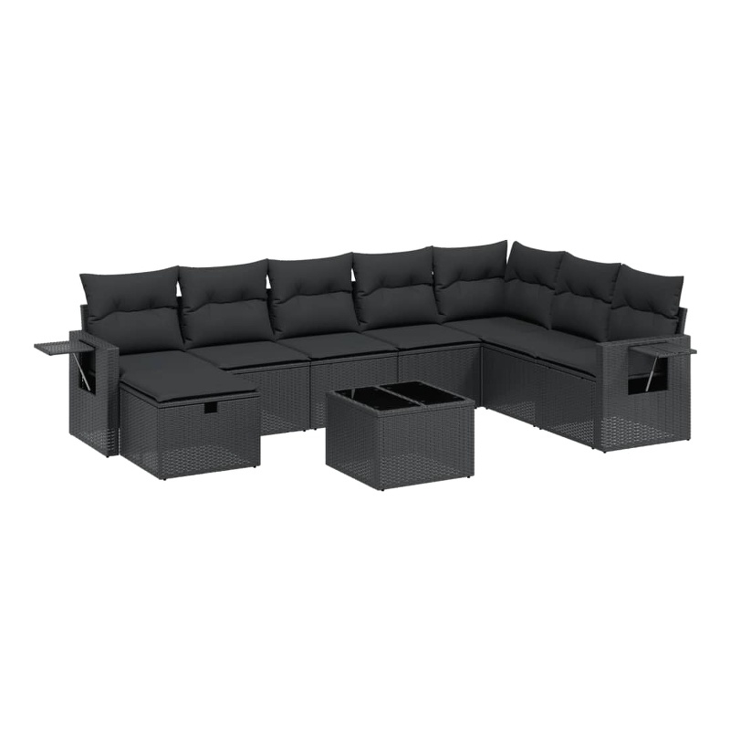 Afuera Living Contemporary 9 Piece Poly Rattan Large Sofa Set in Black