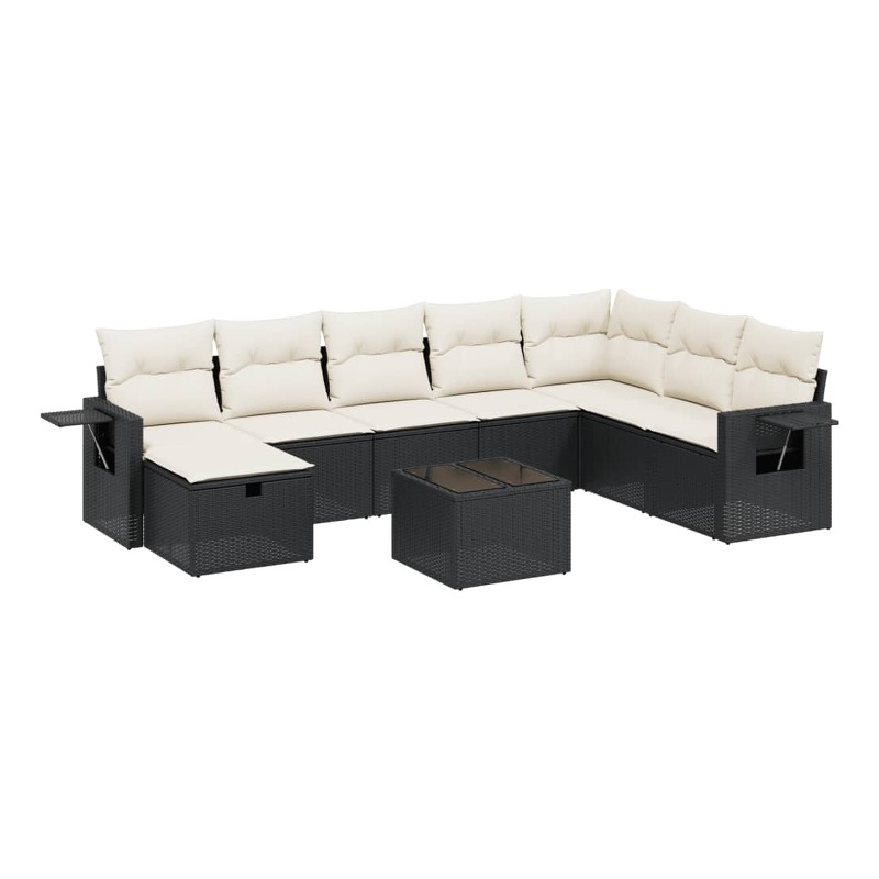 Afuera Living Contemporary 9 Piece Poly Rattan Large Sofa Set in Black