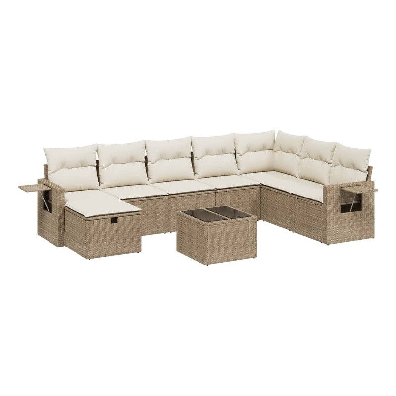 Afuera Living Contemporary 9 Piece Poly Rattan Large Sofa Set in Beige