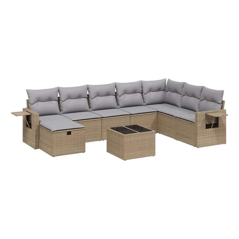 Afuera Living Contemporary 9 Piece Poly Rattan Sofa Set in Beige