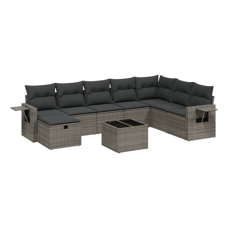 Afuera Living Contemporary 9 Piece Poly Rattan Large Sofa Set in Gray