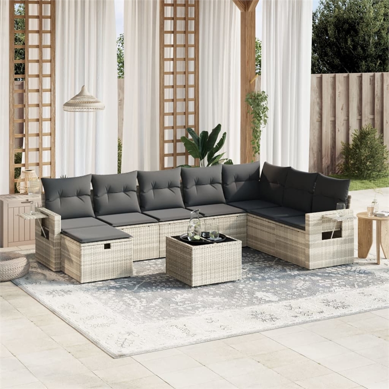 Afuera Living Contemporary 9 Piece Poly Rattan Sofa Set in Gray