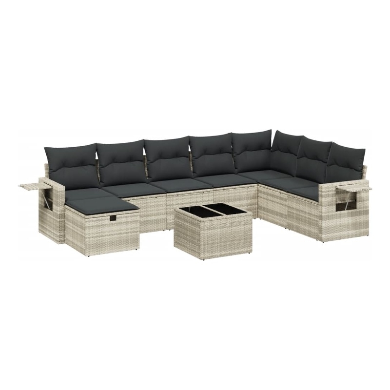 Afuera Living Contemporary 9 Piece Poly Rattan Sofa Set in Gray