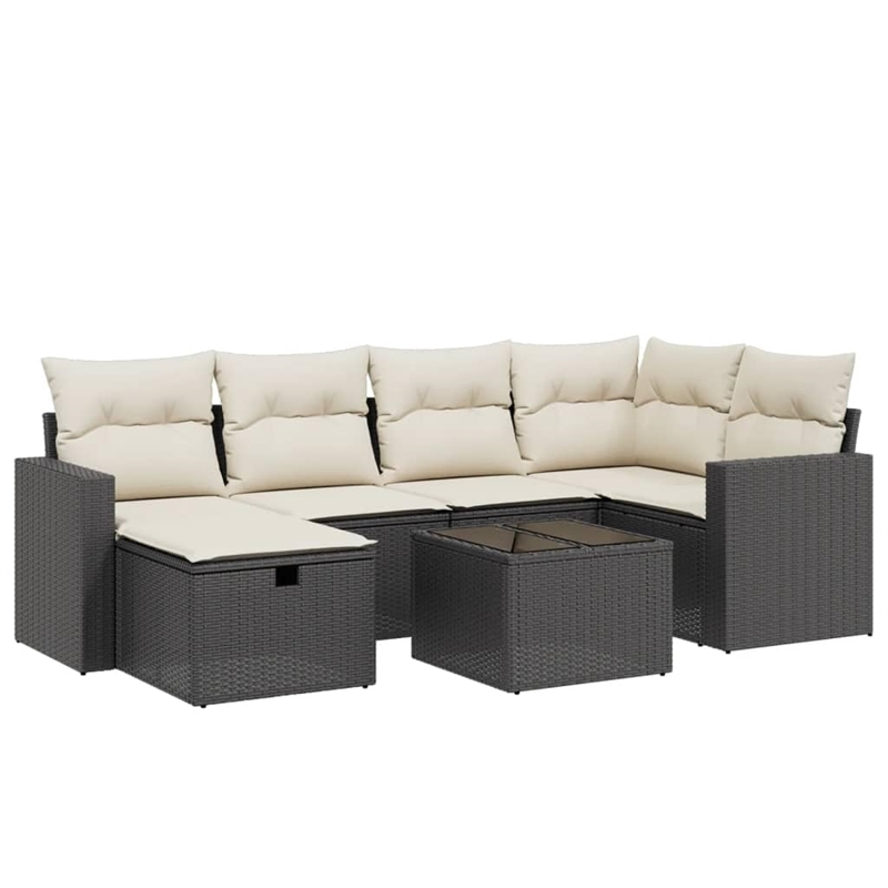 Afuera Living Contemporary 7 Piece Poly Rattan Small Sofa Set in Black