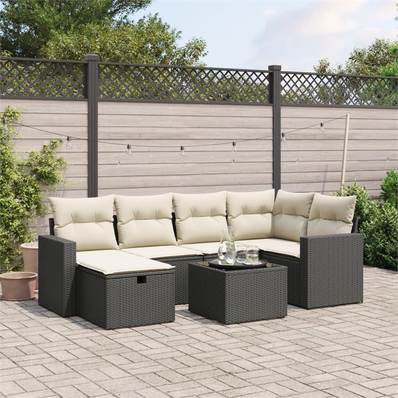 Afuera Living Contemporary 7 Piece Poly Rattan Small Sofa Set in Black