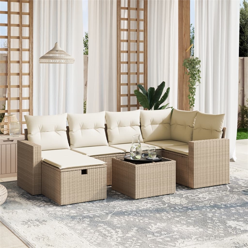 Afuera Living Contemporary 7 Piece Poly Rattan Sofa Set in Beige
