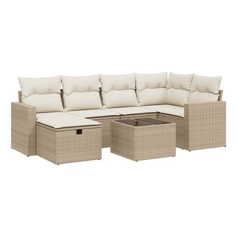 Afuera Living Contemporary 7 Piece Poly Rattan Sofa Set in Beige