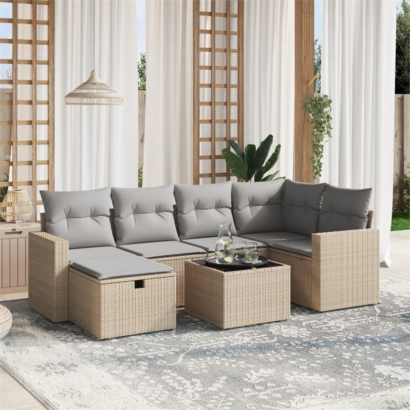 Afuera Living Contemporary 7 Piece Poly Rattan Sofa Set in Beige