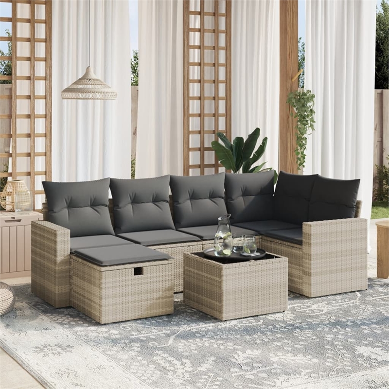 Afuera Living Contemporary 7 Piece Poly Rattan Sofa Set in Gray