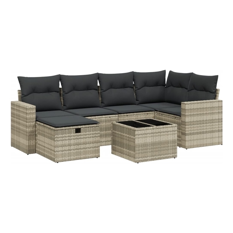 Afuera Living Contemporary 7 Piece Poly Rattan Sofa Set in Gray
