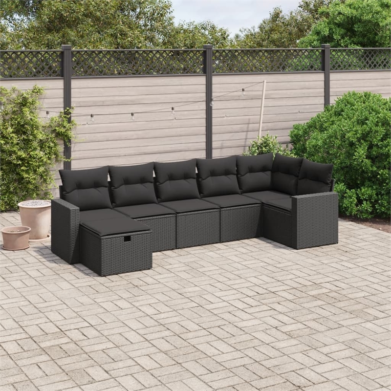Afuera Living Contemporary 7 Piece Poly Rattan Large Sofa Set in Black
