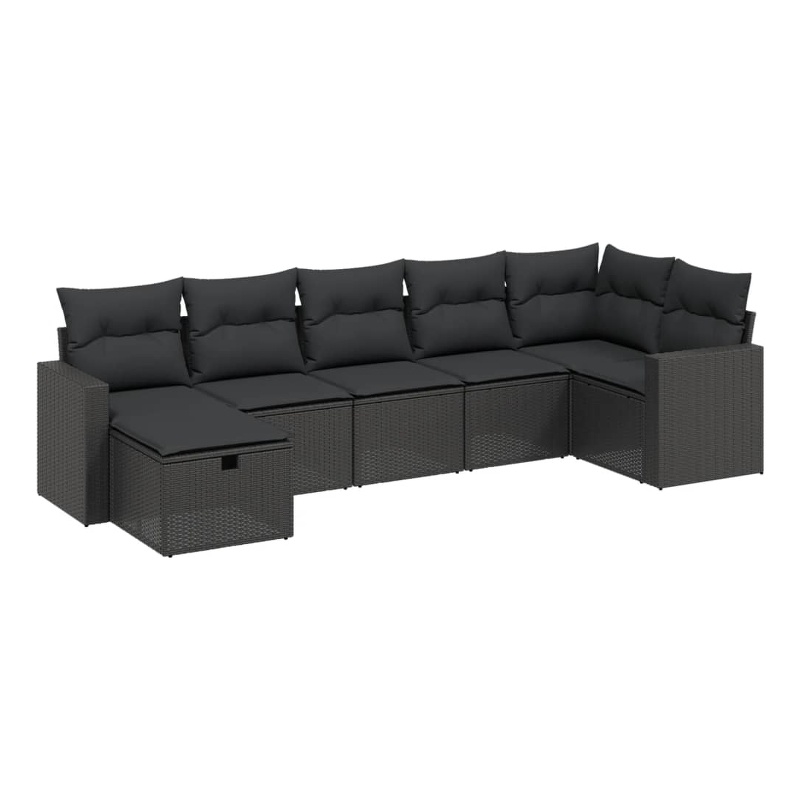 Afuera Living Contemporary 7 Piece Poly Rattan Large Sofa Set in Black