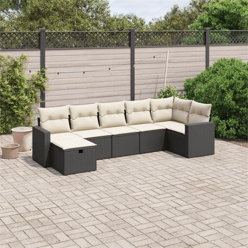 Afuera Living Contemporary 7 Piece Poly Rattan Sofa Set in Black