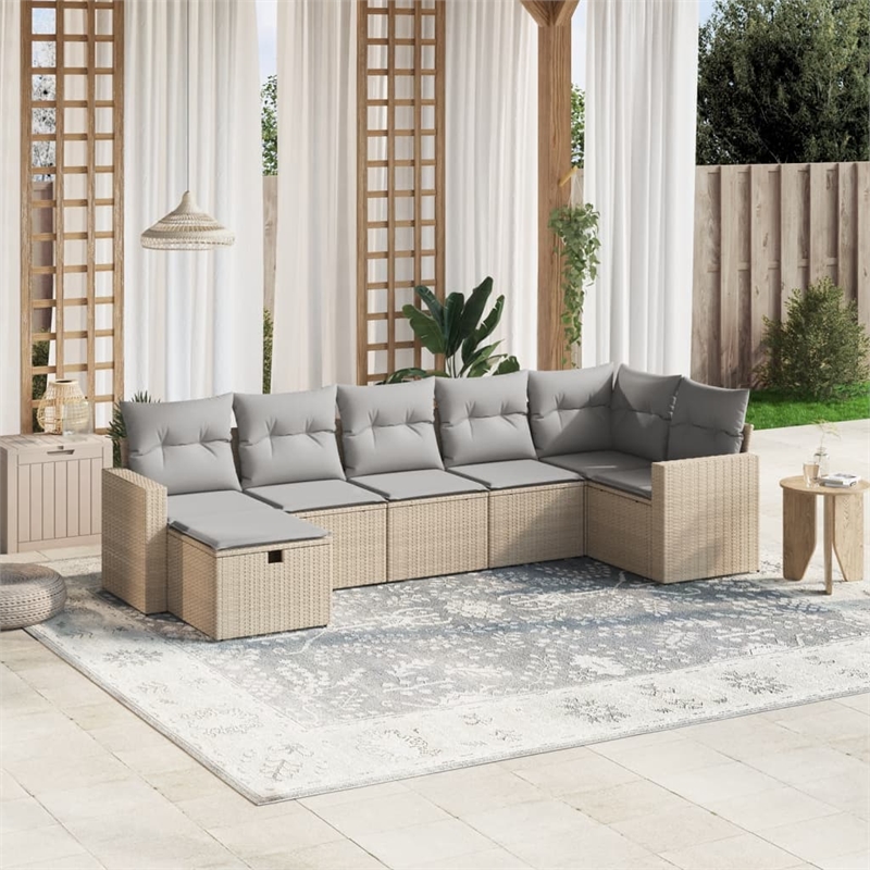 Afuera Living Contemporary 7 Piece Poly Rattan Large Sofa Set in Beige