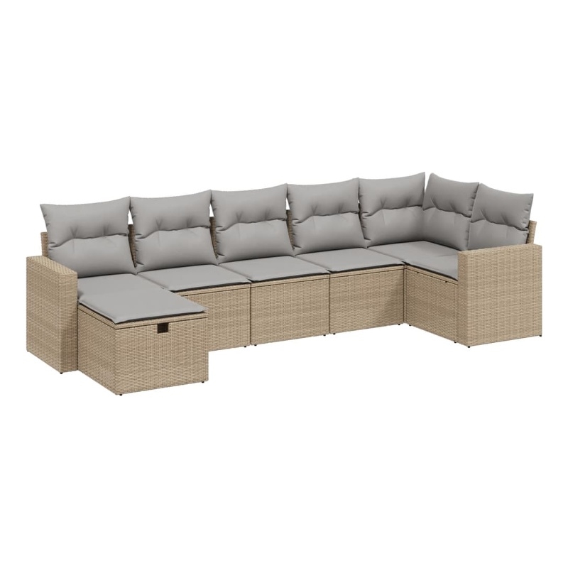 Afuera Living Contemporary 7 Piece Poly Rattan Large Sofa Set in Beige