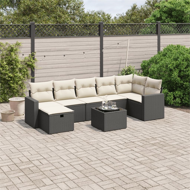 Afuera Living Contemporary 8 Piece Poly Rattan Small Sofa Set in Black