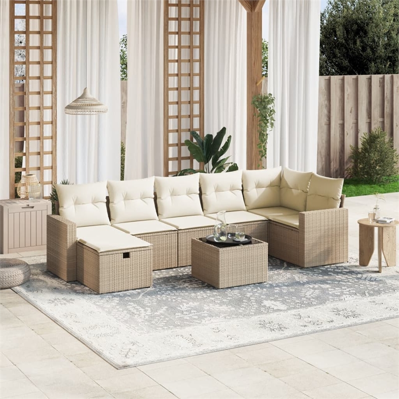 Afuera Living Contemporary 8 Piece Poly Rattan Small Sofa Set in Beige